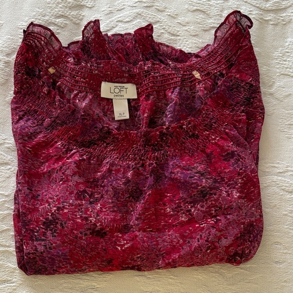 Gently Loved LOFT Vibrant Colorful Sheer Off Shoulder Blouse - Picture 8 of 8